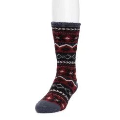 Men's MUK LUKS Heat Retainers Solid Thermal Socks -Mens Winter Outdoor Clothing Shop 3052441 Navy Crimson Fairisle