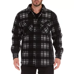 Men's Smith's Workwear Sherpa-Lined Plaid Microfleece Shirt Jacket -Mens Winter Outdoor Clothing Shop 4134567 Black White