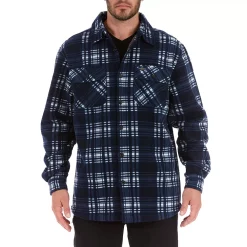 Men's Smith's Workwear Sherpa-Lined Plaid Microfleece Shirt Jacket -Mens Winter Outdoor Clothing Shop 4134567 Navy White