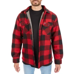 Men's Smith's Workwear Sherpa-Lined Plaid Microfleece Shirt Jacket -Mens Winter Outdoor Clothing Shop 4134567 New Red Black