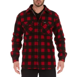 Men's Smith's Workwear Sherpa-Lined Plaid Microfleece Shirt Jacket -Mens Winter Outdoor Clothing Shop 4134567 Red Black