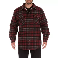 Men's Smith's Workwear Plaid Sherpa-Lined Cotton Flannel Shirt Jacket -Mens Winter Outdoor Clothing Shop 4134573 Burgundy