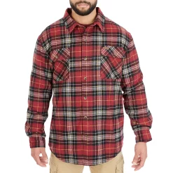 Men's Smith's Workwear Plaid Sherpa-Lined Cotton Flannel Shirt Jacket -Mens Winter Outdoor Clothing Shop 4134573 Burgundy 437