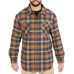 Men's Smith's Workwear Plaid Sherpa-Lined Cotton Flannel Shirt Jacket -Mens Winter Outdoor Clothing Shop 4134573 Camel Brown 437