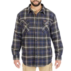Men's Smith's Workwear Plaid Sherpa-Lined Cotton Flannel Shirt Jacket -Mens Winter Outdoor Clothing Shop 4134573 Navy 437