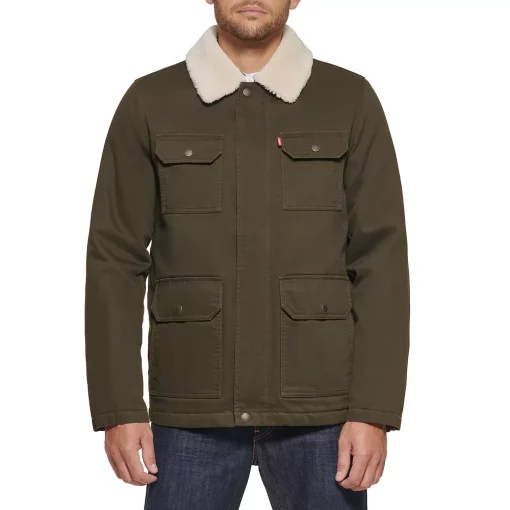 Men's Levi's Corduroy Sherpa-Collar Field Jacket -Mens Winter Outdoor Clothing Shop 4309767 Olive