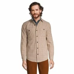 Men's Lands' End Traditional-Fit Rugged Flannel Button-Down Shirt 23 Men's Lands' End Traditional-Fit Rugged Flannel Button-Down Shirt -Mens Winter Outdoor Clothing Shop 4423080 Brown Glen Check