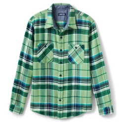 Men's Lands' End Traditional-Fit Rugged Flannel Button-Down Shirt 15 Men's Lands' End Traditional-Fit Rugged Flannel Button-Down Shirt -Mens Winter Outdoor Clothing Shop 4423080 Green Plaid