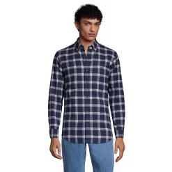 Men's Lands' End Traditional-Fit Flagship Flannel Shirt -Mens Winter Outdoor Clothing Shop 4549519 Navy Ivory Plaid