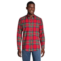 Men's Lands' End Traditional-Fit Flagship Flannel Shirt -Mens Winter Outdoor Clothing Shop 4549519 Rich Red Plaid