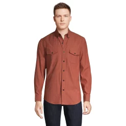 Men's Lands' End Traditional-Fit Comfort-First Lightweight Plaid Flannel Button-Down Shirt -Mens Winter Outdoor Clothing Shop 4562701 Orange Herringbone