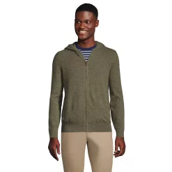 Men's Lands' End Cashmere Full-Zip Sweater Hoodie -Mens Winter Outdoor Clothing Shop 4562866 Forest Moss Heather