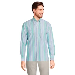 Men's Lands' End Button-Down Sail Rigger Oxford Button-Down Shirt -Mens Winter Outdoor Clothing Shop 4563318 Green Multi Stripe