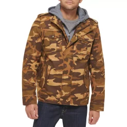 Men's Levi's® Washed Cotton Sherpa-Lined Hooded Trucker Jacket -Mens Winter Outdoor Clothing Shop 4913808 Brown Camo