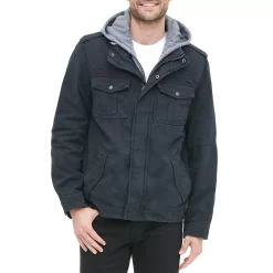 Men's Levi's® Washed Cotton Sherpa-Lined Hooded Trucker Jacket -Mens Winter Outdoor Clothing Shop 4913808 Navy