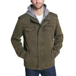 Men's Levi's® Washed Cotton Quilt-Lined Hooded Trucker Jacket 15 Men's Levi's® Washed Cotton Quilt-Lined Hooded Trucker Jacket -Mens Winter Outdoor Clothing Shop 4913812 Olive