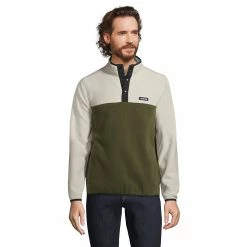 Men's Lands' End Snap-Neck Fleece Pullover -Mens Winter Outdoor Clothing Shop 4941427 Forest Light Stone