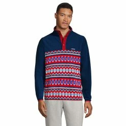 Men's Lands' End Snap-Neck Fleece Pullover -Mens Winter Outdoor Clothing Shop 4941427 Navy Red Fair Isle