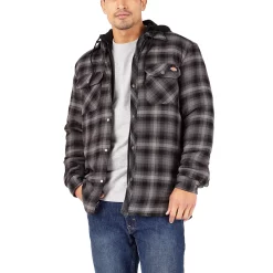 Men's Dickies Fleece Hooded Flannel Shirt Jacket with Hydroshield 12 Men's Dickies Fleece Hooded Flannel Shirt Jacket with Hydroshield -Mens Winter Outdoor Clothing Shop 4941775 Black Ombre Plaid