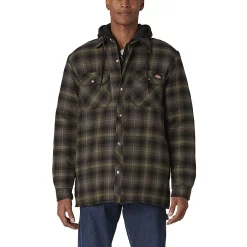 Men's Dickies Fleece Hooded Flannel Shirt Jacket with Hydroshield 17 Men's Dickies Fleece Hooded Flannel Shirt Jacket with Hydroshield -Mens Winter Outdoor Clothing Shop 4941775 Military Green Plaid