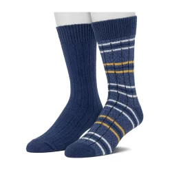 Cuddl Duds Socks For Men 2-pack Striped & Solid Ribbed Crew Socks