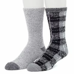 Cuddl Duds Socks For Men 2-Pack Patterned & Solid Ultra Soft and Cozy Crew Socks -Mens Winter Outdoor Clothing Shop 5048704 Grey