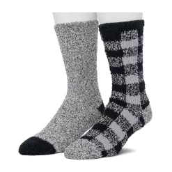 Cuddl Duds Socks For Men 2-Pack Patterned & Solid Ultra Soft and Cozy Crew Socks -Mens Winter Outdoor Clothing Shop 5048704 Grey Buffalo Check