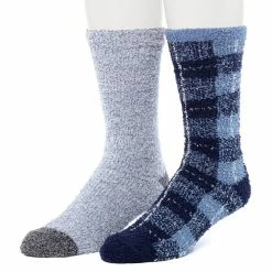 Cuddl Duds Socks For Men 2-Pack Patterned & Solid Ultra Soft and Cozy Crew Socks -Mens Winter Outdoor Clothing Shop 5048704 Navy