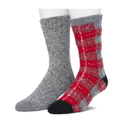 Cuddl Duds Socks For Men 2-Pack Patterned & Solid Ultra Soft and Cozy Crew Socks -Mens Winter Outdoor Clothing Shop 5048704 Red Plaid