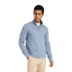 Men's Tommy Hilfiger Logo Quarter-Zip Top -Mens Winter Outdoor Clothing Shop 5090444 Blue Heather