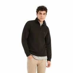 Men's Tommy Hilfiger Logo Quarter-Zip Top -Mens Winter Outdoor Clothing Shop 5090444 Dark Sable