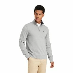 Men's Tommy Hilfiger Logo Quarter-Zip Top -Mens Winter Outdoor Clothing Shop 5090444 Grey Heather