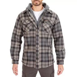 Men's Smith's Workwear Plaid Sherpa-Lined Microfleece Hooded Shirt Jacket -Mens Winter Outdoor Clothing Shop 5156351 Black Gray