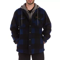Men's Smith's Workwear Plaid Sherpa-Lined Microfleece Hooded Shirt Jacket -Mens Winter Outdoor Clothing Shop 5156351 Blue Black