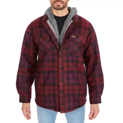 Men's Smith's Workwear Plaid Sherpa-Lined Microfleece Hooded Shirt Jacket -Mens Winter Outdoor Clothing Shop 5156351 Burgundy