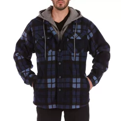 Men's Smith's Workwear Plaid Sherpa-Lined Microfleece Hooded Shirt Jacket -Mens Winter Outdoor Clothing Shop 5156351 Navy