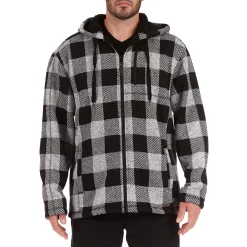 Men's Smith's Workwear Buffalo Plaid Sweater Fleece Hooded Jacket