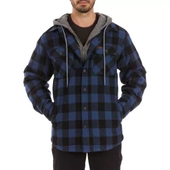 Men's Smith's Workwear Sherpa-Lined Hooded Flannel Shirt Jacket -Mens Winter Outdoor Clothing Shop 5156716 Blue Black
