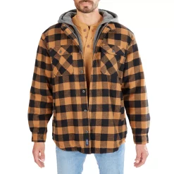 Men's Smith's Workwear Sherpa-Lined Hooded Flannel Shirt Jacket -Mens Winter Outdoor Clothing Shop 5156716 Camel Brown Black