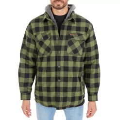 Men's Smith's Workwear Sherpa-Lined Hooded Flannel Shirt Jacket -Mens Winter Outdoor Clothing Shop 5156716 Olive Black