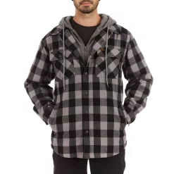 Men's Smith's Workwear Sherpa-Lined Hooded Flannel Shirt Jacket -Mens Winter Outdoor Clothing Shop 5156716 Stone Black