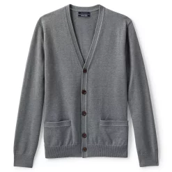 Men's Lands' End Classic-Fit Supima Cotton Cardigan Sweater -Mens Winter Outdoor Clothing Shop 5236268 Charcoal Heather
