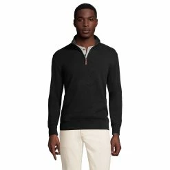 Big & Tall Lands' End Bedford Regular-Fit Rib Quarter-Zip Sweater -Mens Winter Outdoor Clothing Shop 5244746 Black