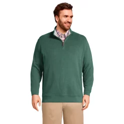 Big & Tall Lands' End Bedford Regular-Fit Rib Quarter-Zip Sweater -Mens Winter Outdoor Clothing Shop 5244746 Deep Green Heather