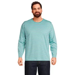Big & Tall Lands' End Classic-Fit Supima Tee -Mens Winter Outdoor Clothing Shop 5247867 Teal White Stripe