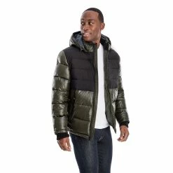 Men's TOWER by London Fog Colorblock Quilted Hooded Puffer Coat -Mens Winter Outdoor Clothing Shop 5301223 Multi