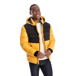 Men's TOWER by London Fog Colorblock Quilted Hooded Puffer Coat -Mens Winter Outdoor Clothing Shop 5301223 Yellow