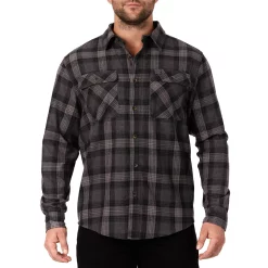 Men's Smith's Workwear Regular-Fit Plaid Two-Pocket Flannel Button-Down Shirt 16 Men's Smith's Workwear Regular-Fit Plaid Two-Pocket Flannel Button-Down Shirt -Mens Winter Outdoor Clothing Shop 5496892 Heather Charcoal