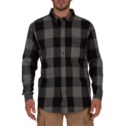 Men's Smith's Workwear Relaxed-Fit Buffalo Plaid Flannel Button-Down Shirt -Mens Winter Outdoor Clothing Shop 5581511 Grey Black