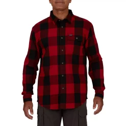 Men's Smith's Workwear Relaxed-Fit Buffalo Plaid Flannel Button-Down Shirt -Mens Winter Outdoor Clothing Shop 5581511 New Red Black